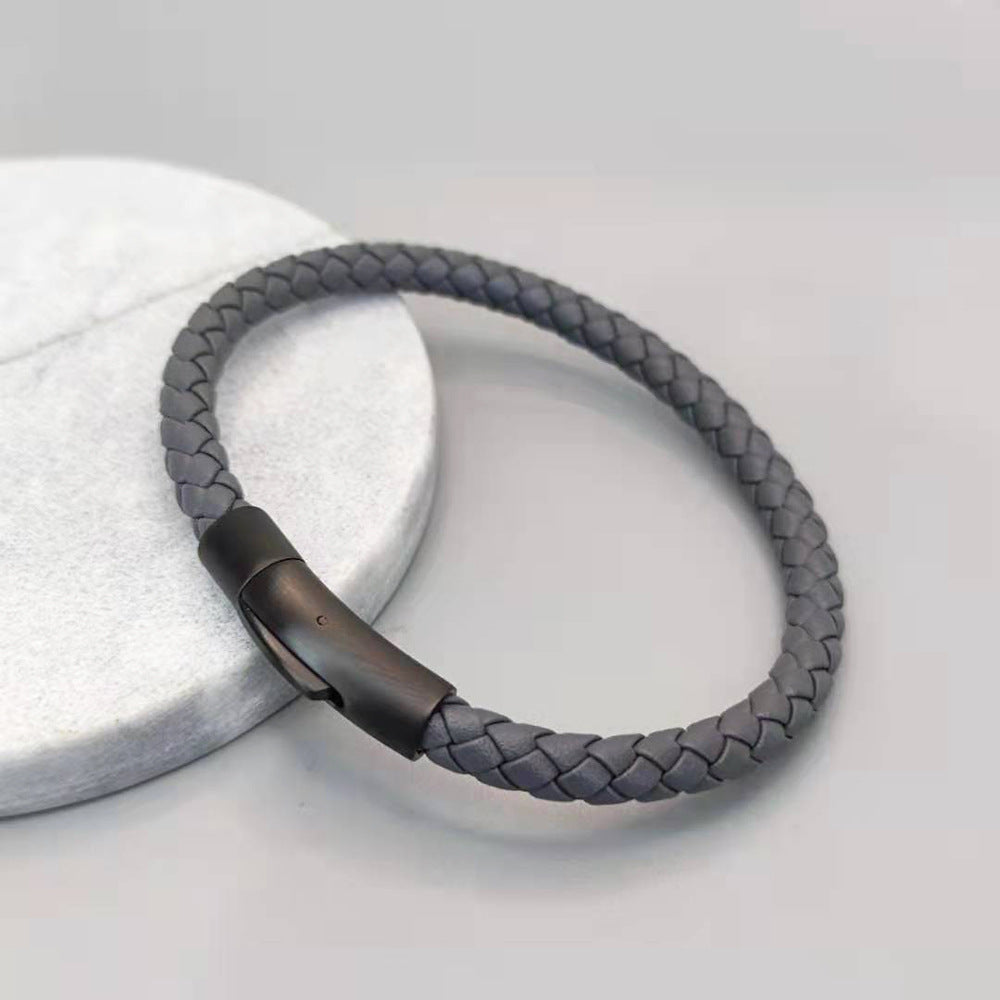 NERO - Bracelet en cuir acier titane