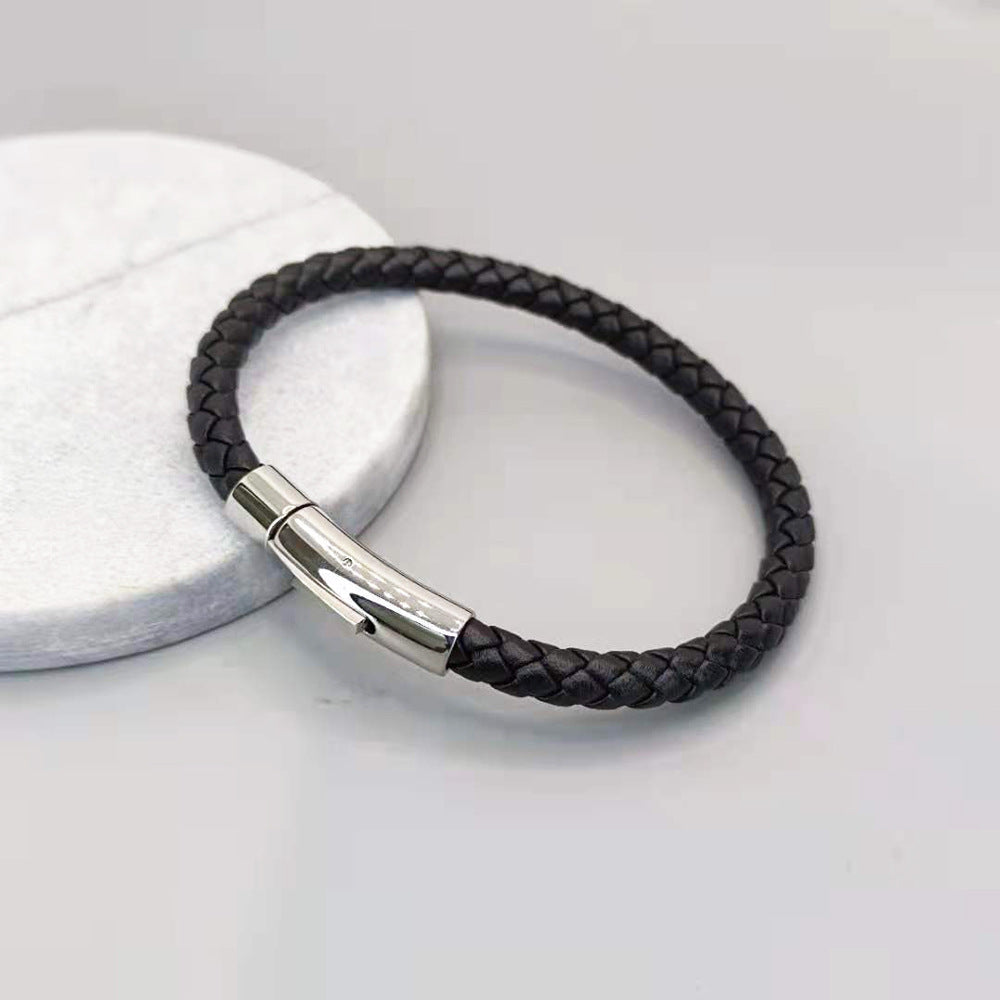 NERO - Bracelet en cuir acier titane