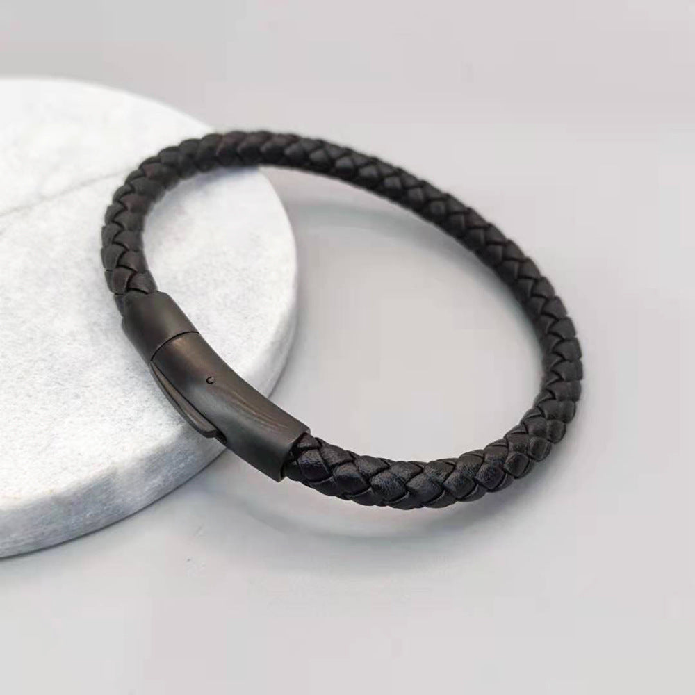 NERO - Bracelet en cuir acier titane