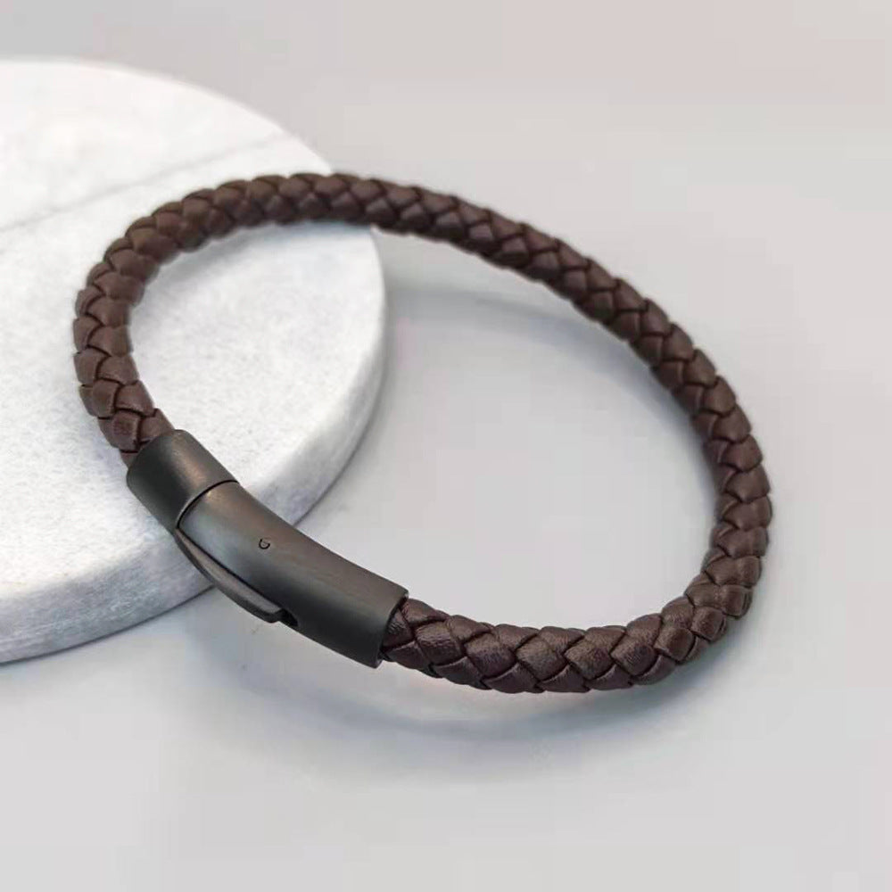 NERO - Bracelet en cuir acier titane