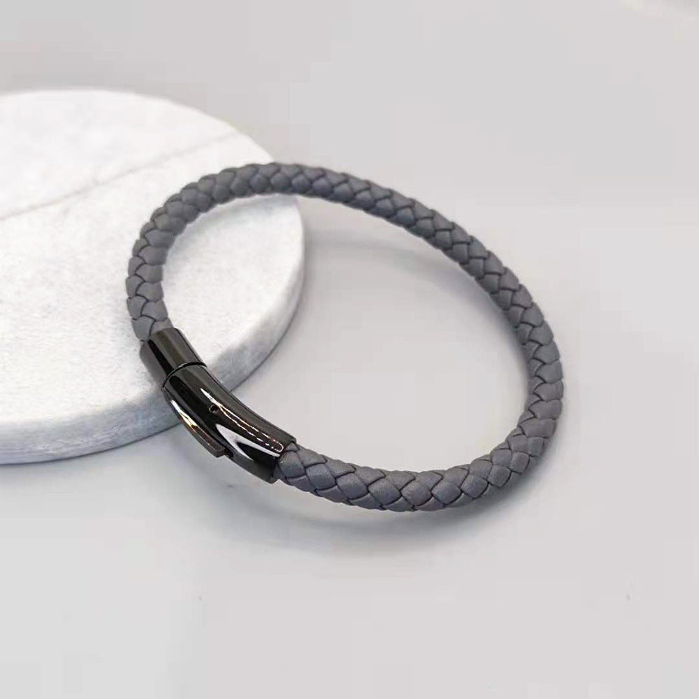 NERO - Bracelet en cuir acier titane