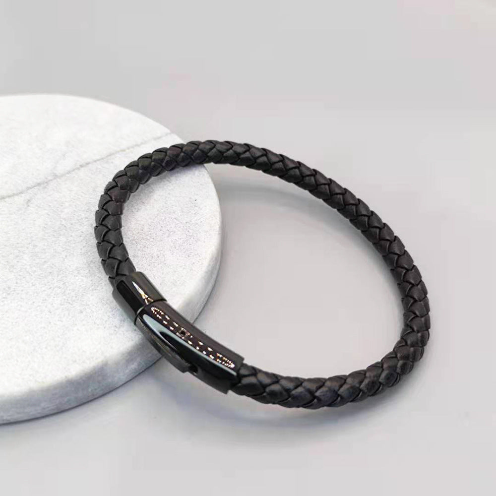 NERO - Bracelet en cuir acier titane